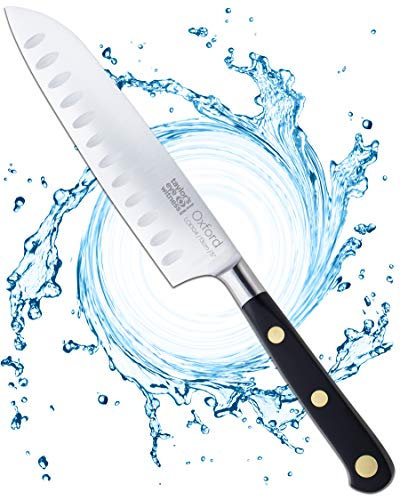 Taylors Eye Witness Oxford Professional Scalloped Santoku Knife - 12.5cm/5” Full Tang Blade, Top Grade Taper Ground Stainless Steel. Traditional Triple Brass Rivet Handle. Razor Sharp.