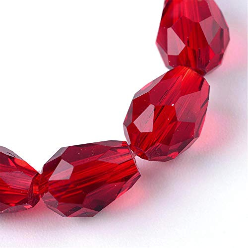 Perlin Tschechische Kristall Perlen Glasperlen Schmuckperlen Kristallschliffperlen Glasschliffperlen 8mm x 6mm Facettiert Tropfen form 15 Stk (Rot)
