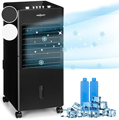 OneConcept Condizionatore Portatile Senza Tubo 65W 3 in 1, Umidificatore, Climatizzatore Portatile Silenzioso, Ventilatore Aria Fredda, Raffrescatore d’Aria 360m³/h, Serbatoio da 6L, Timer 2 Ore