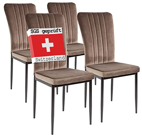 ALBATROS Esszimmerstühle mit Samt-Bezug 4er Set Modena, Braun - Stilvolles Vintage Design, Samt-Bezug, SGS geprüfter Polsterstuhl - Moderner Küchenstuhl, Stuhl Esszimmer oder Esstisch Stuhl…