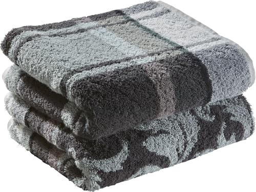 Erwin Müller Duschtuch-Set 2er-Pack grau Größe 70x140 cm - Ludwigsburg - 100% Baumwolle - kuschelweich, saugstark, voluminös - praktisch durch beidseitige Schlaufen (weitere Farben)