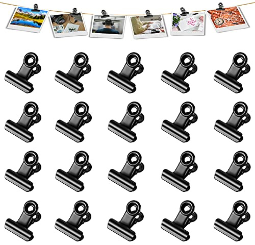Molain 20 st svarta pärmklämmor, 22 mm (0,87 tum) metallgångjärnsklämmor för matpaket, mini bildklämmor, små pappersklämmor, pärmklämmor, fotofilpappersklämma för hem- och kontorsmaterial