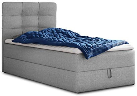 Sofnet Boxspringbett Best Mini mit Bettkasten und Matratzentopper - Einzelbett mit Bonell-Matratze und Topper, Polsterbett, Bett, Schlafzimmer (90 x 200 cm, Grau (Inari 91))