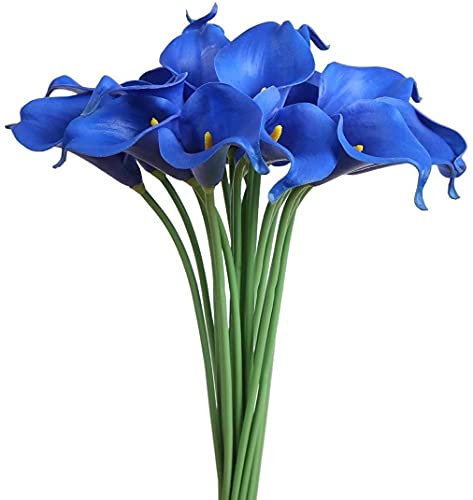 huaao 12 lirios artificiales de látex azul oscuro, tacto real, flores artificiales para calas, ramos de calas, ramos de novia, decoración de bodas, aniversarios, casas, fiestas, oficina, nupciales