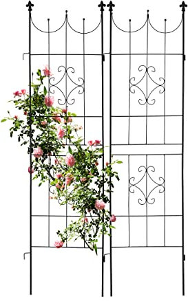 Relaxdays Rankgitter, 2er Set, Metall, Rankhilfe für Kletterpflanzen, freistehend, zum Stecken, schwarz, 183 x 46 x 1 cm