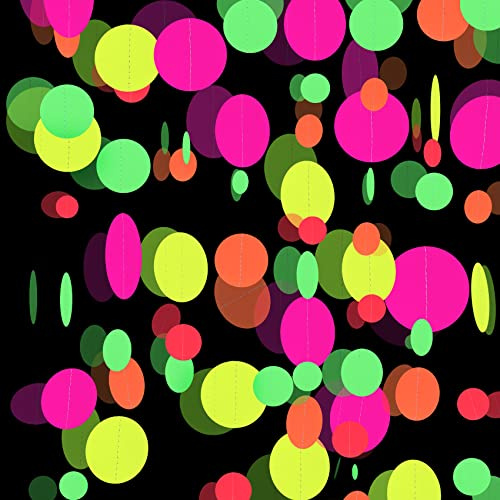 Neon-Girlande mit runden Punkten, UV-Licht, 30,5 m, schwarzes Licht, reaktiv, leuchtet im Dunkeln, Partyzubehör, fluoreszierende Luftschlangen, für Hochzeiten, Geburtstage,