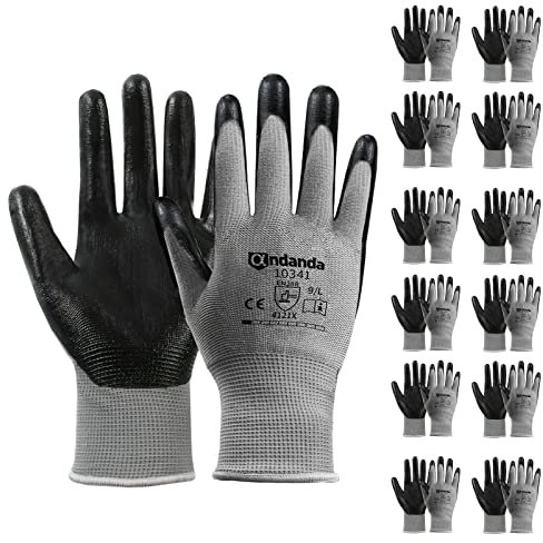 ANDANDA Guanti da lavoro, da uomo e donna, con rivestimento in nitrile per lavori di montaggio, meccanici, giardinaggio e lavori di costruzione, taglia M 6 paia