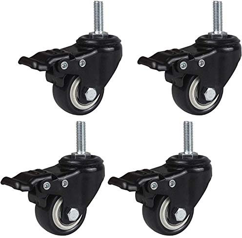 BOCbco Rollen, Räder, Trolley, Möbelrollen, Ersatz-Lenkrollen, Strapazierfähige, Doppelt Gelagerte Rollen, Bewegliche Räder Aus Polyurethan, M12 X 30 Mm, Rollen Mit Gewindeschaft, 4Er-Set/Brake/60Mm/2