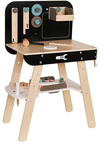 TikTakToo Kinder Werkzeugtisch Holz mit viel Zubehör Werkbank Set Werkstatt Bastelbank Spielset