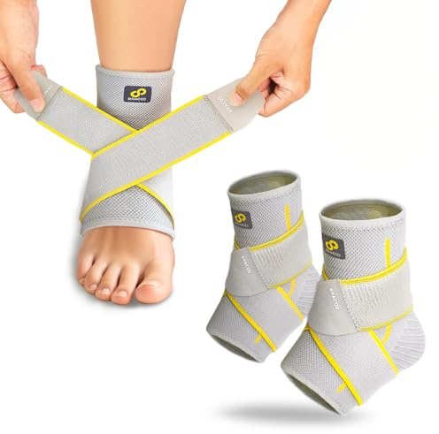 Bracoo Sprunggelenkbandage, Knöchelbandage für Plantarfasziitis, 2 Stück Bandage für das Fußgelenk zur Stabilisierung für rechts & links, Fußbandage bei Sport, Training & Alltag, FS60, Grau, L/XL