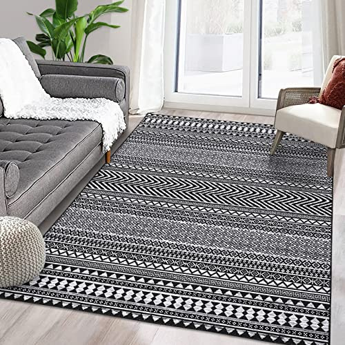 LuxFocus Wasserdichter Boho Home Deco Teppich - Niederfloriger Marokkanischer Teppich, Waschbar, Öl- und Schmutzabweisend, Rutschfest für Wohnzimmer, Schlafzimmer, Esszimmer - 160 x 230 cm, Schwarz