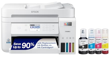 Epson EcoTank ET-3843 Wireless Color All-in-One Cartridge-Free Supertank Printer with Scanner, Copier, ADF and Ethernet-for The Ultimate Home Office, White