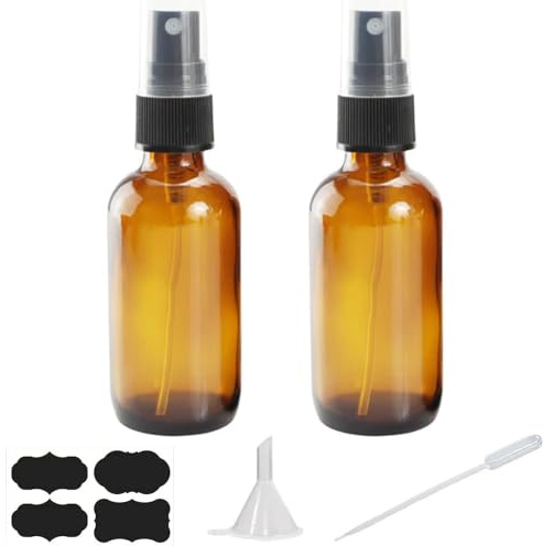 YUNFOOK 4 oz Amber Glass Spray Bottles for Essential Oils, Small Empty Fine Mist Spray Bottle,2 Pack with Funnel Dropper