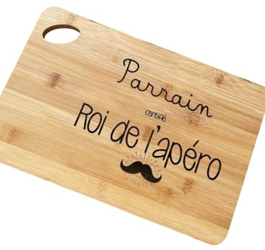 Planche apéro en bambou personnalisée 20x30 cm – Roi de l’apéro – Cadeau parrain, papa, ami – Gravure prénom enfant