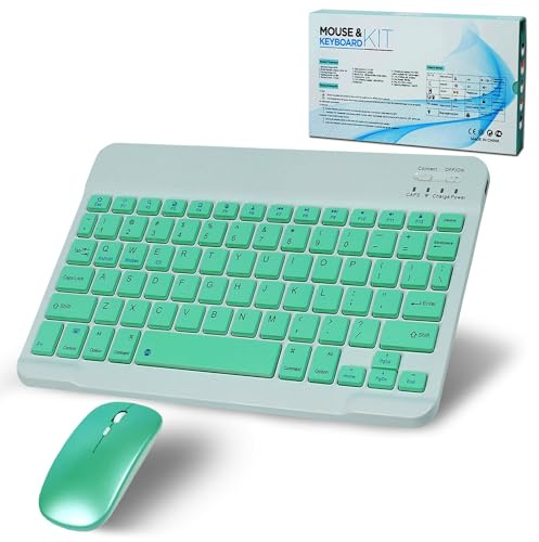 SRAYG Wireless Bluetooth Keyboard and Mouse Set, Portable Slim Rechargeable Cordless Keyboard and Mouse Combo Compatible with iPad/Mac/Macbook/Android/Windows/PC/Computer, Green