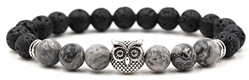 Armband Set Edelsteine, Armband Perlen Klein Eule Grau Kristall 19cm mit Rundschliff Achat