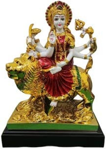 Durga-Statue/Schaustück/Heimdekoration/Statue für Tempel aus Kunstharz mit goldenem Glanz-Finish
