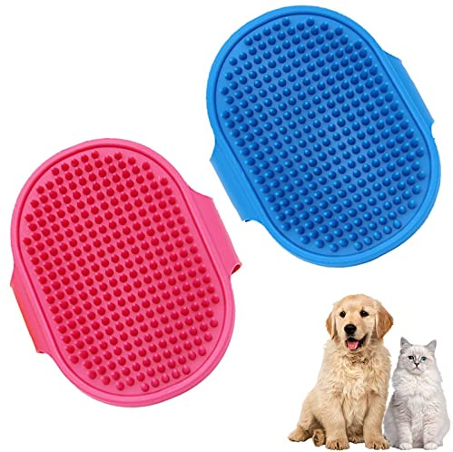 Spazzola da bagno per cani e gatti,2 Pcs Spazzola massaggiante per cani e gatti,doccia per animali domestici regolabili con manico ad anello,Pettine per la pulizia e la cura dei