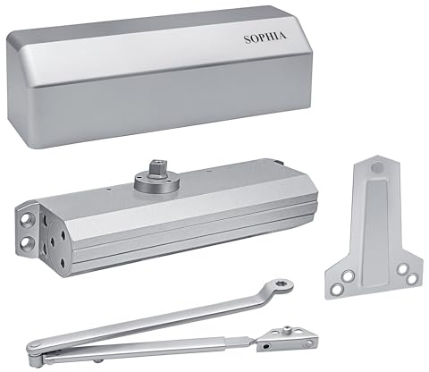 Sophia Door Closer Commercial Heavy Duty DK4000 Automatic Door Closer Adjustable Size 1-6, Grade 1 Auto Hydraulic Door Hinge Closer for Medium Traffic Areas - ADA Compliant & UL Listed, Silver