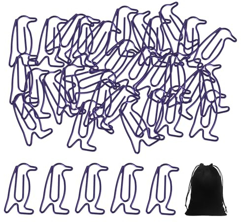 30 Stück Pinguin-Büroklammern Mit 1 Stück Schwarzer Flanelltasche, Niedliche Büroklammern, (Hellviolett)