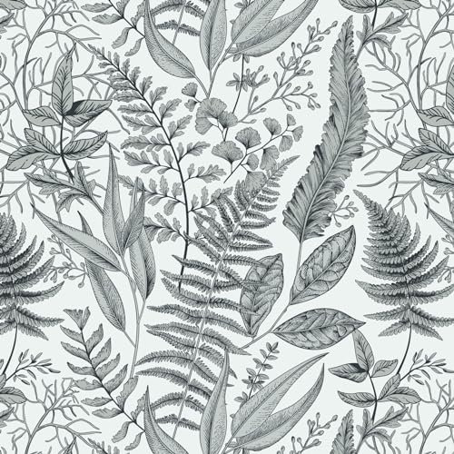 Fiula Selbstklebende Tapete Klebefolie Möbel Blätter 41CMx3M Möbelfolie Selbstklebend Dekorfolie Wandaufkleber Wasserdicht Abnehmbar Vinyl für Wohnzimmer Schlafzimmer Grau Weiß Wallpaper