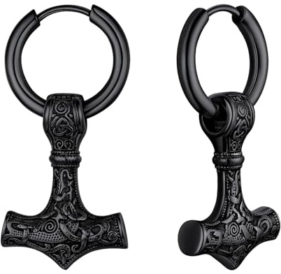 OIDEA Herrörhängen viking kreoler: Tors hammare varghuvud Mjolnir nordiska vikingörhängen orm pansarkedja mönster av rostfritt stål smycken set gåva för män vän, Rostfritt stål