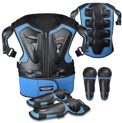 Equipement Dirt Bike pour Enfants Equipement de Protection pour la Moto Motocross Armor Suit Protections de Poitrine et de Dos, Genoux et Coudes pour Le Cyclisme (Bleu)