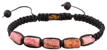 Pulsera tejida hecha a mano con cuentas de turmalina negra Natural for mujer, pulsera trenzada con cuentas de piedra ajustable (Color : Argentina Rhodonite)