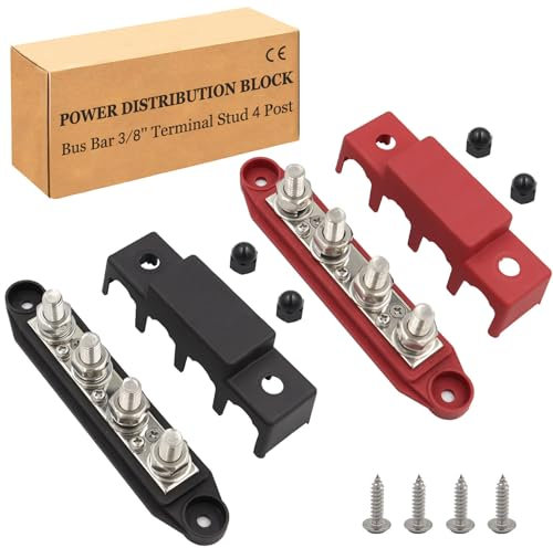 Power Distribution Block 12V Bus bar 3/8'' 275A M10 Heavy Duty Bus Bar Terminal Block 4 Post Junction Block Max 48V Battery Distribution Block For Marine, Carand Solar Wiring (Pair, Positive&Negative)