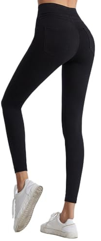 Onsoyours Jeggings da Donna Jeans Leggins a Vita Alta Stretchy Treggings Yoga Pantaloni Casual Slim Pantaloni Jeggings Elasticizzati Attillati in Denim A Nero M