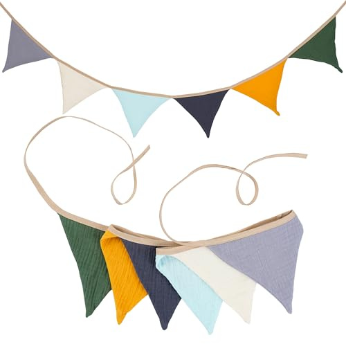 G2PLUS 1.9M Banderines de Tela Guirnalda de Banderine Infantiles,Cadena de Banderines como Decoración de la Habitación de los niños 6 Banderines-Multicolor