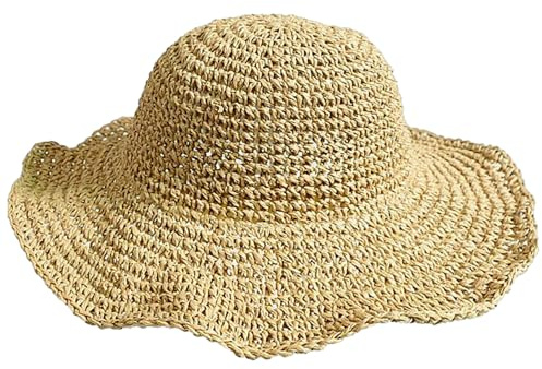 DAZZLUXE 1 Stück Cooler Strohhut, Sonnenschutz-Sonnenhut, Faltbarer Strohhut, Sonnenhut Mit Breiter Krempe, Sommer-Sonnenhut, Damen-Strohhut, Geeignet Für Strand, Bergsteigen, Pendeln (Khaki-Farbe)