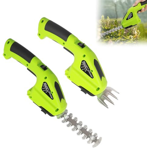 Cordless Grass Shear & Shrubbery Trimmer - 2 in 1 Handheld Electric Grass Trimmer Hedge Shears/Grass Cutter Rechargeable Battery and Charging Cable Powerful Motor for Garden Lawn