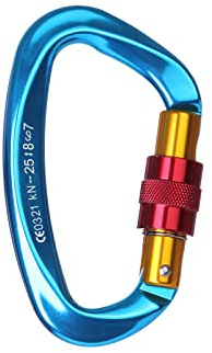Mosquetones de escalada, 25 kN/2550 kg, ganchos de resorte, llavero de escalada, bloqueo de tornillo, conector de cuerda resistente, llavero de abrazadera (azul)
