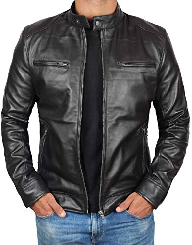 Blingsoul Lambskin Leather Motorcycle Jacket Men | [1100126] Black Dodg, 2XL