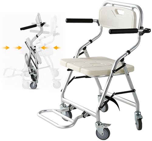 Chaise de Douche pour Personnes âgées avec roulettes, Siège de Douche Pliable Adulte en Aluminium avec Frein, Chaise Salle de Bain pour Personne âgée et Handicapées, Charge 120kg