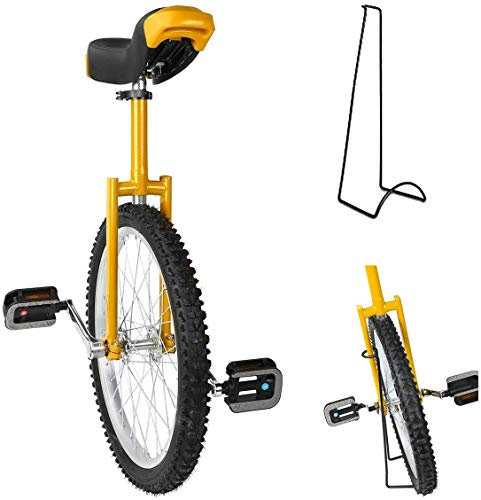 16/18/20/24 Radtrainer Einrad Höhenverstellbar Rutschfester Mountainbike-Reifen Balance-Radsport-Übung, Mit Einradständer, Rad-Einrad,Gelb,20inch