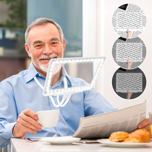 Vobab Hands Free Magnifying Glass 5X Magnifying Glass with Light and Stand 43 Ultra-Bright LEDs, Full Page Magnifier for Reading Large Around Neck Magnifiers for Seniors Low Vision