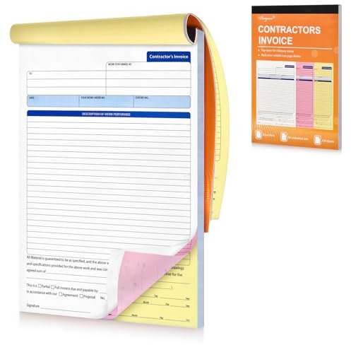 Large Contractor Invoice Book, Invoice Receipt Book with Carbonless Copies for Small Business, 3 Part Carbonless Work Order Forms, 8 x 11 inch, 50 Receipts - with Page Divider, Easy to Use