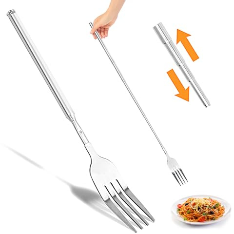63cm Telescopic Extending Fork, Steel Retractable Fruit Dessert Fork - 8.6 to 25.4