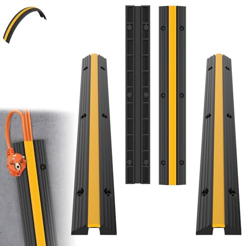 XINZI 4 Stück Kabelbrücke Boden 1-Kanal 100x15x3cm, Kabelkanal Boden, Überfahrschutz für Kabel bis 8T, Kabelschutzmatte Kabelbrücken Außenbereich Kabelabdeckung Stolperschutz Modular Verbindbar