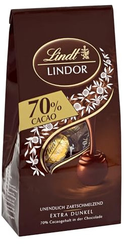 Lindt Schokolade LINDOR Kugeln 70% Kakao Extra Dunkel | 99 g Beutel | Feinherbe Schokolade Kugeln mit zartschmelzender Füllung | Pralinen-Geschenk | Schokoladen-Geschenk