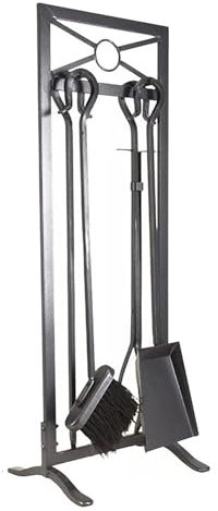 DYUNCZ Accessoires Cheminée 5 Pièces, Serviteur Poele a Bois, Serviteur Cheminée, Outils de Cheminée en Fer Forgé, Accessoires Poele a Bois avec Tisonnier, Pinces, Pelle, Brosse