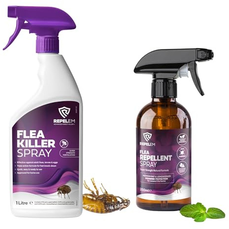 REPELEM Flea Treatment Kit - Household Spray & Natural Repellent 1L+250ml | Professional Strength Formula, Household & Carpet Treatment, Kills Fleas, Larvae & Eggs, Low Toxicity, Ready to Use