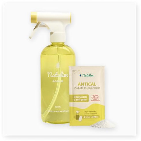 Natulim Pack Limpiador Antical - Limpieza Eficaz para Azulejos, Duchas, Lavabos y Griferías - Set de pulverizador Recargable 500 ml + 2 Sobres de Recarga (1 Sobre = 500 ml)