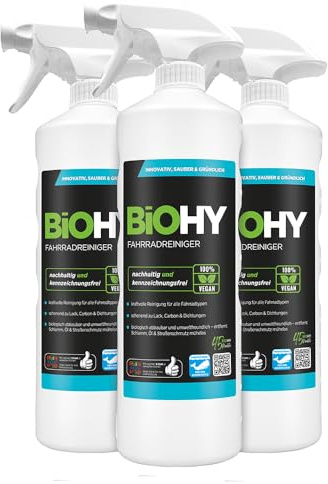 BiOHY Cykelrengörare (3 x 1 liter) sprayhuvud | Högeffektivt skum | biologiskt nedbrytbart | perfekt för elcyklar och alla cyklar | rengöringsspray