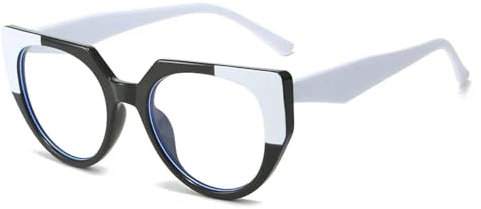 WFFZTZW Polygon Cat Eye Brillengestell für Damen, modische Brillen für Herren, Leoparden-Rahmen (schwarz-weiß)