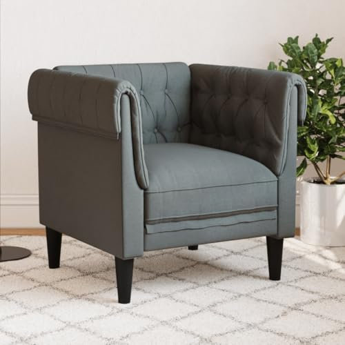Gecheer Chesterfield Sessel, Polstersessel mit Armlehnen Rückenlehne Stützbeine, Loungesessel für Wohnzimmer, Clubsessel, Modern, Dunkelgrau Stoff