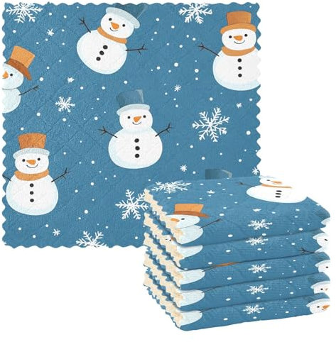 Küchen-Geschirrtücher, Weihnachts-Schneemann-Schneeflocken-Muster, Geschirrtücher zum Trocknen von Geschirr, saugfähige Reinigungstücher, Waschlappen, wiederverwendbare Geschirrtücher für Küche, Bad