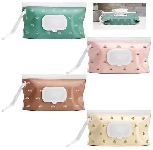VOSSOT Lot de 4 Boîtes à lingettes pour Bébé, Rechargeables Réutilisables étanches à l'eau et à la Poussière Boite lingette, Boite a lingette Bebe pour les Sorties en Plein air le Camping Randonnée